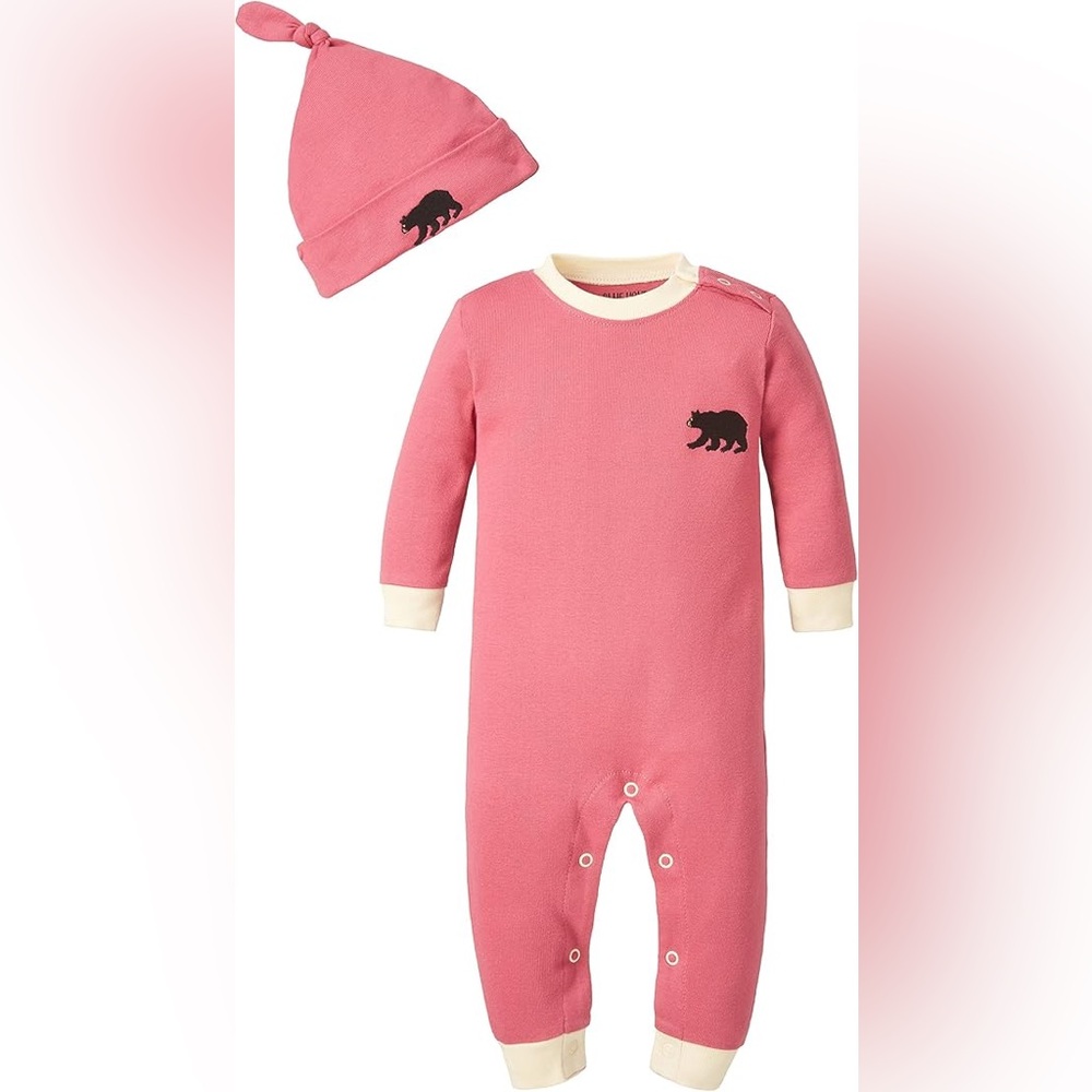 Pink 3-6m - Little Blue House by Hatley Bear Bum Baby Sleeper & Hat